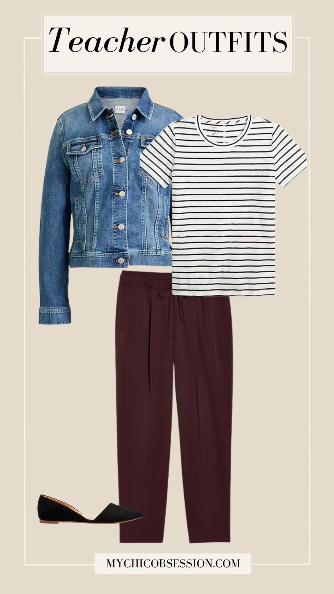 Looking for teacher outfits as you head back to school? This teacher outfit idea is fashionable and easy to wear!

pull on pants, denim jacket, striped shirt, flats 

#LTKWorkwear #LTKBacktoSchool