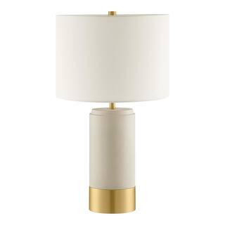 Hampton Bay Brayward 25 in. Tan Concrete With Gold Metal Trim Table Lamp With Off-White Linen Fab... | The Home Depot