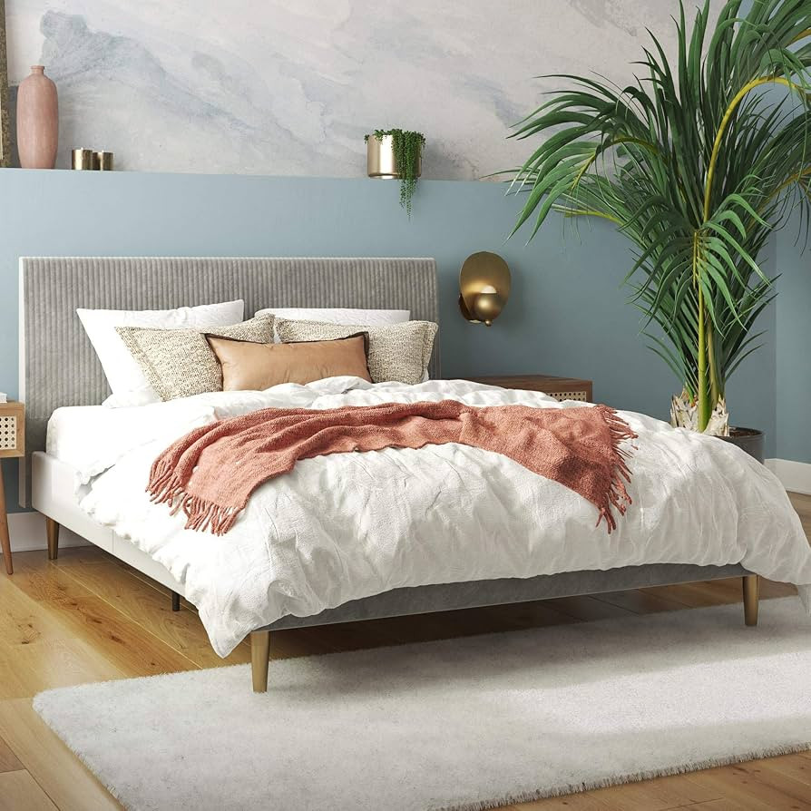 Mr. Kate Daphne Upholstered Headboard and Modern Platform Frame Bed, Queen, Light Gray Velvet | Amazon (US)