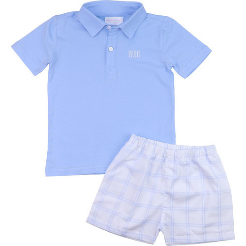 Blue Windowpane Plaid Polo Short Set | Cecil and Lou