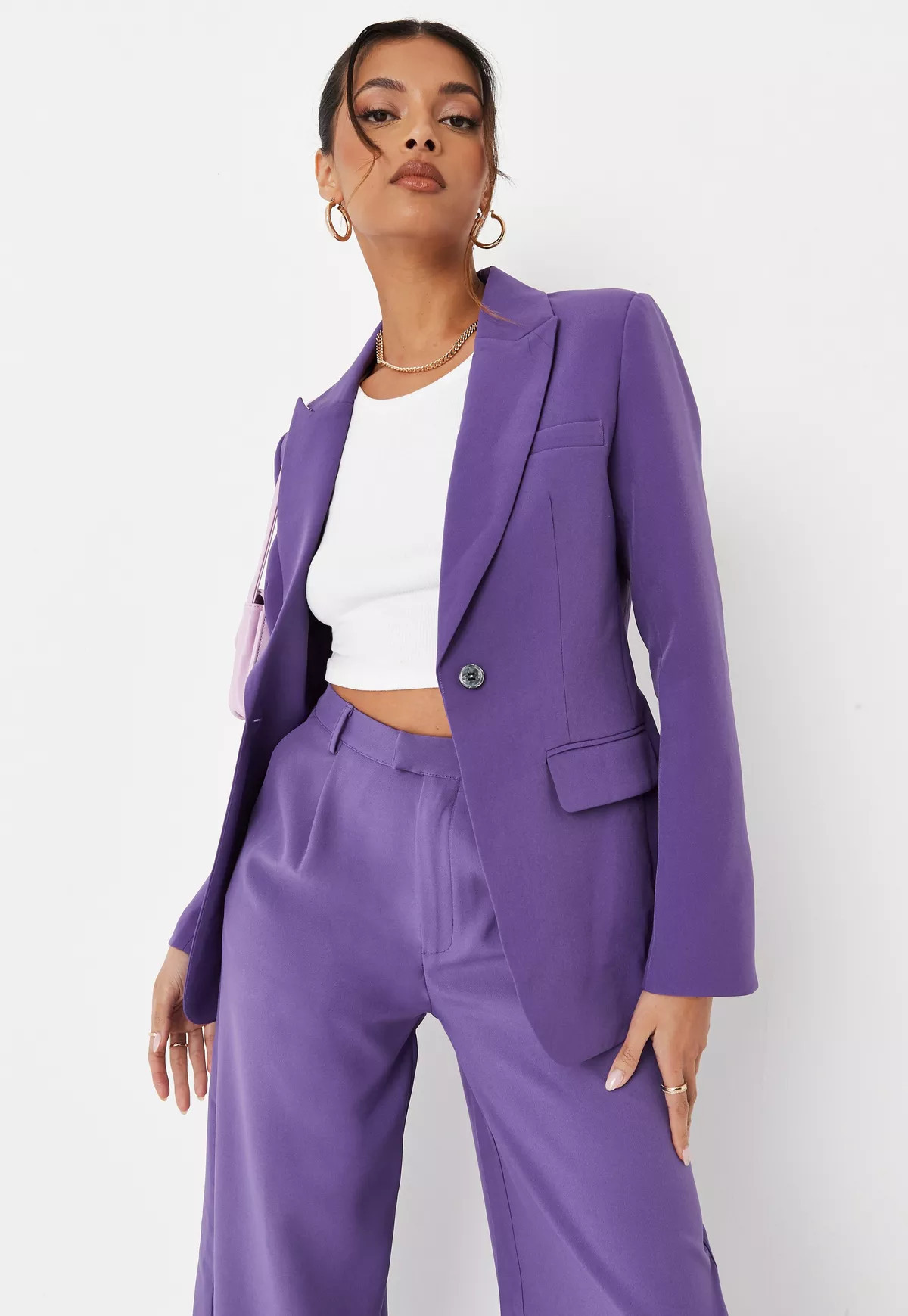 Purple Co Ord Tailored Cinched Waist Blazer | Missguided (US & CA)