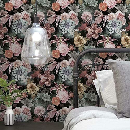 RoomMates RMK11719RL Pink and Green Vintage Floral Blooms Peel and Stick Wallpaper | Amazon (US)