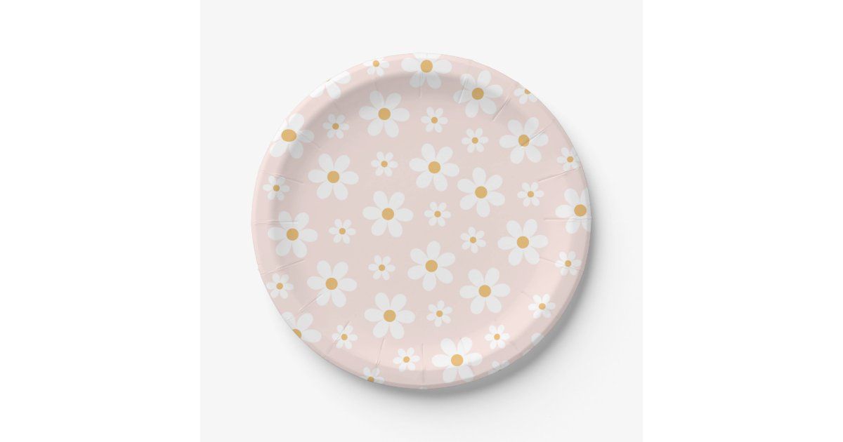 Groovy Retro Daisy Pink Paper Plates | Zazzle | Zazzle