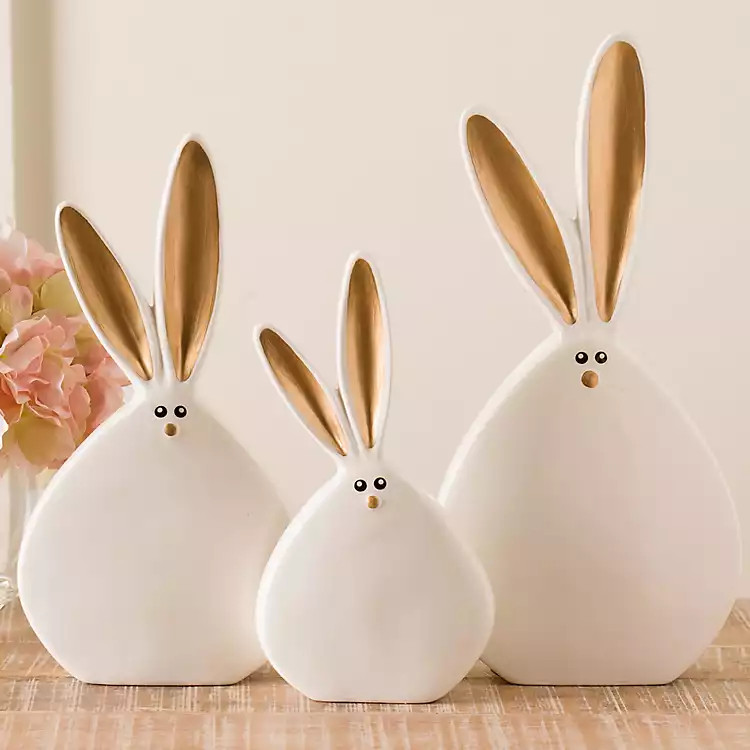 Ceramic Bunny Figurines with Gold Ears, Set of 3 | Kirklands