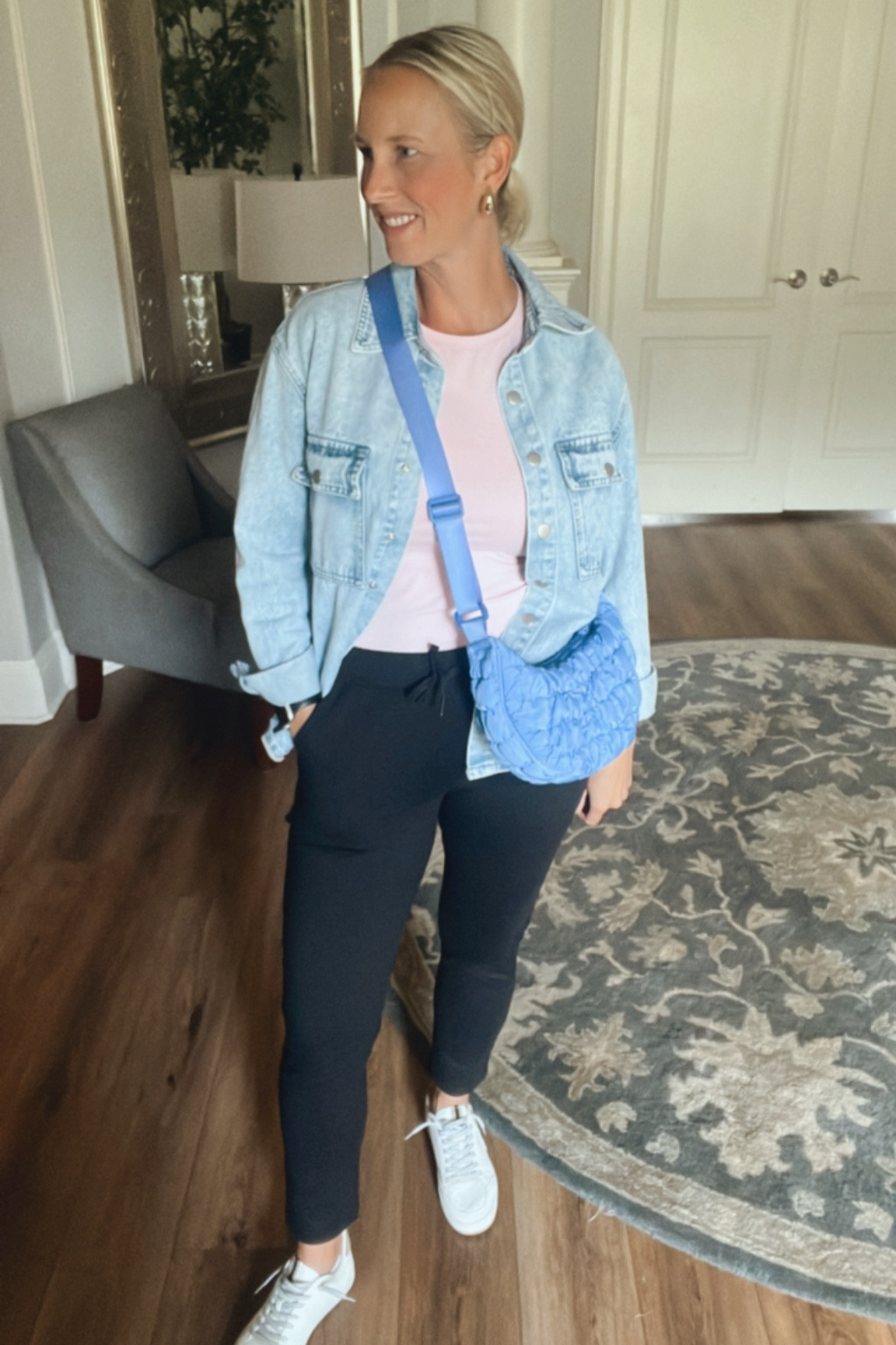 These joggers are a must have! They are so comfy and can be styled so cute 😍 Joggers, shirt, denim shacket & sneakers are the perfect combo! Wearing a Small in the joggers 27” inseam, medium in the shirt and shacket  

#LTKShoeCrush #LTKOver40 #LTKStyleTip