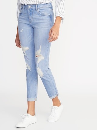 Mid-Rise Distressed Boyfriend Straight Jeans for Women | Old Navy US