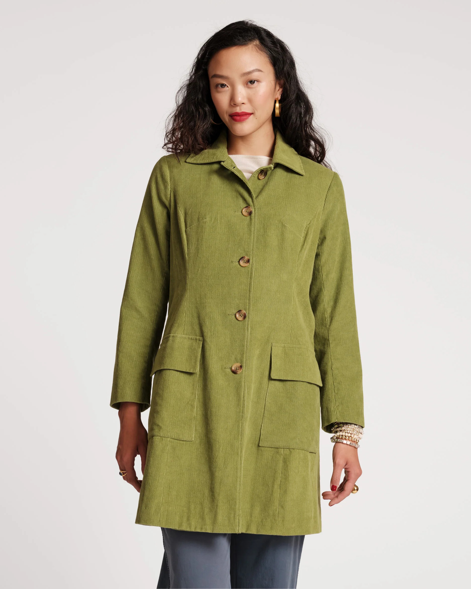 Barn Jacket Mini Wale Corduroy Moss Green | Frances Valentine