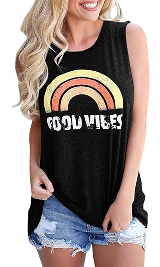 Womens Tank Tops Summer Short Sleeve T Shirts Casual Loose Tunic Blouses | Amazon (US)