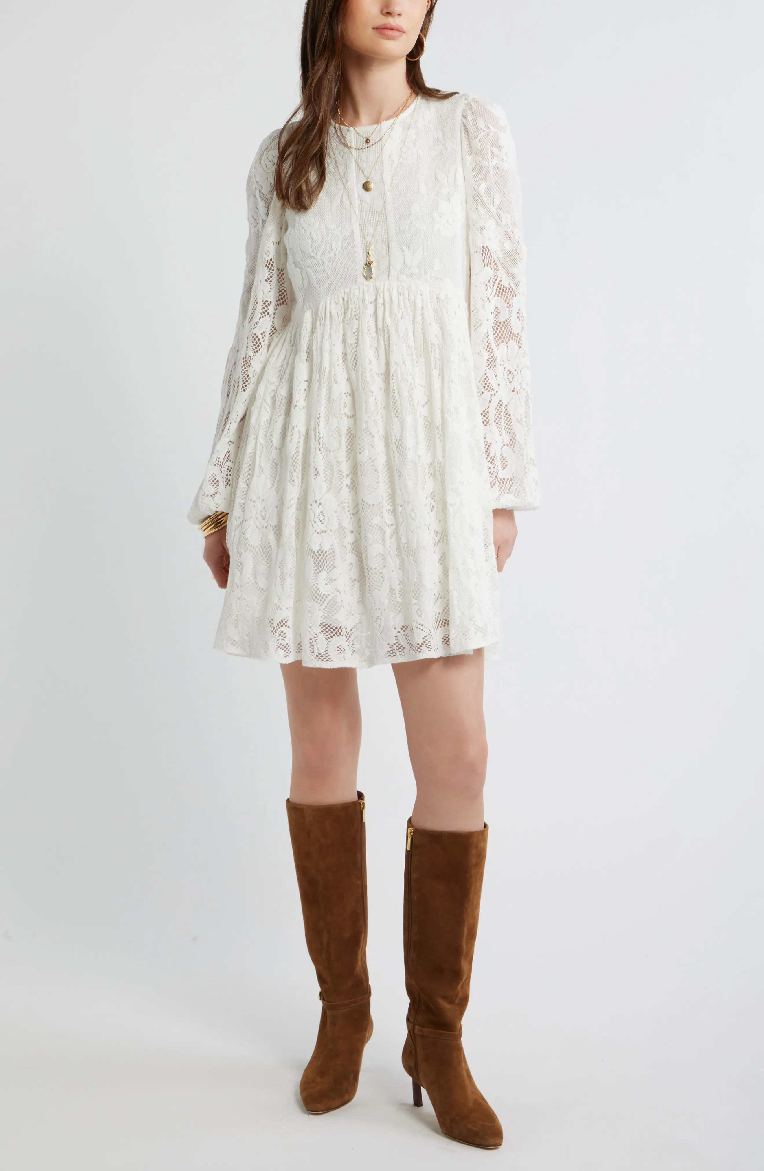 Long Sleeve Lace Babydoll Dress (Women) | Nordstrom | Nordstrom