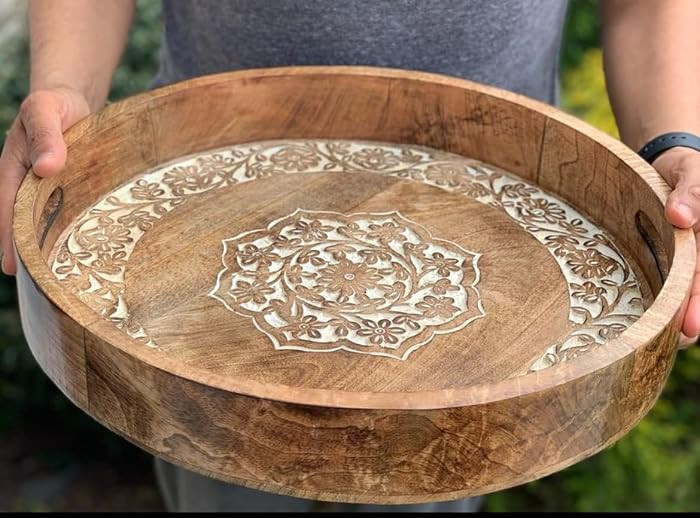 Rustic Farmhouse 16 inch Round, 15 inch Hexagon Decorative Vintage Antique Handcarved Solid Wood ... | Amazon (US)