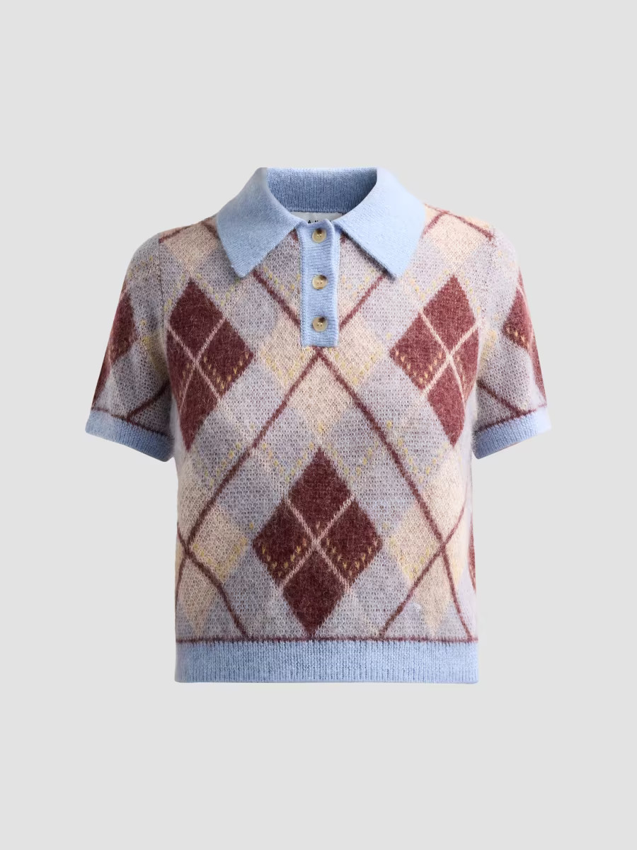Women's Camilla Argyle Wool-Blend Sweater - Winter Sky Mahogany - Size Large | Saks Fifth Avenue