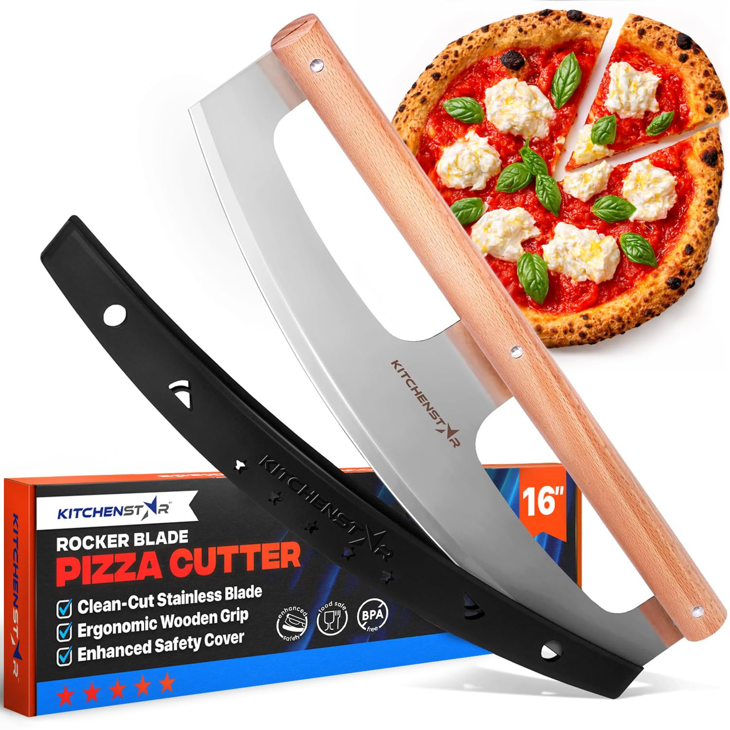 KitchenStar 16-Inch Pizza Cutter Rocker Blade - Razor Sharp Stainless Steel Slicer Knife, Stylish... | Amazon (US)