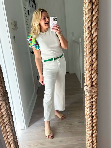 I love this Jean and white top combo! How fun are the sleeves! Wearing a small top. Code FANCY15 for 15% off 

#LTKStyleTip #LTKFindsUnder100 #LTKSeasonal