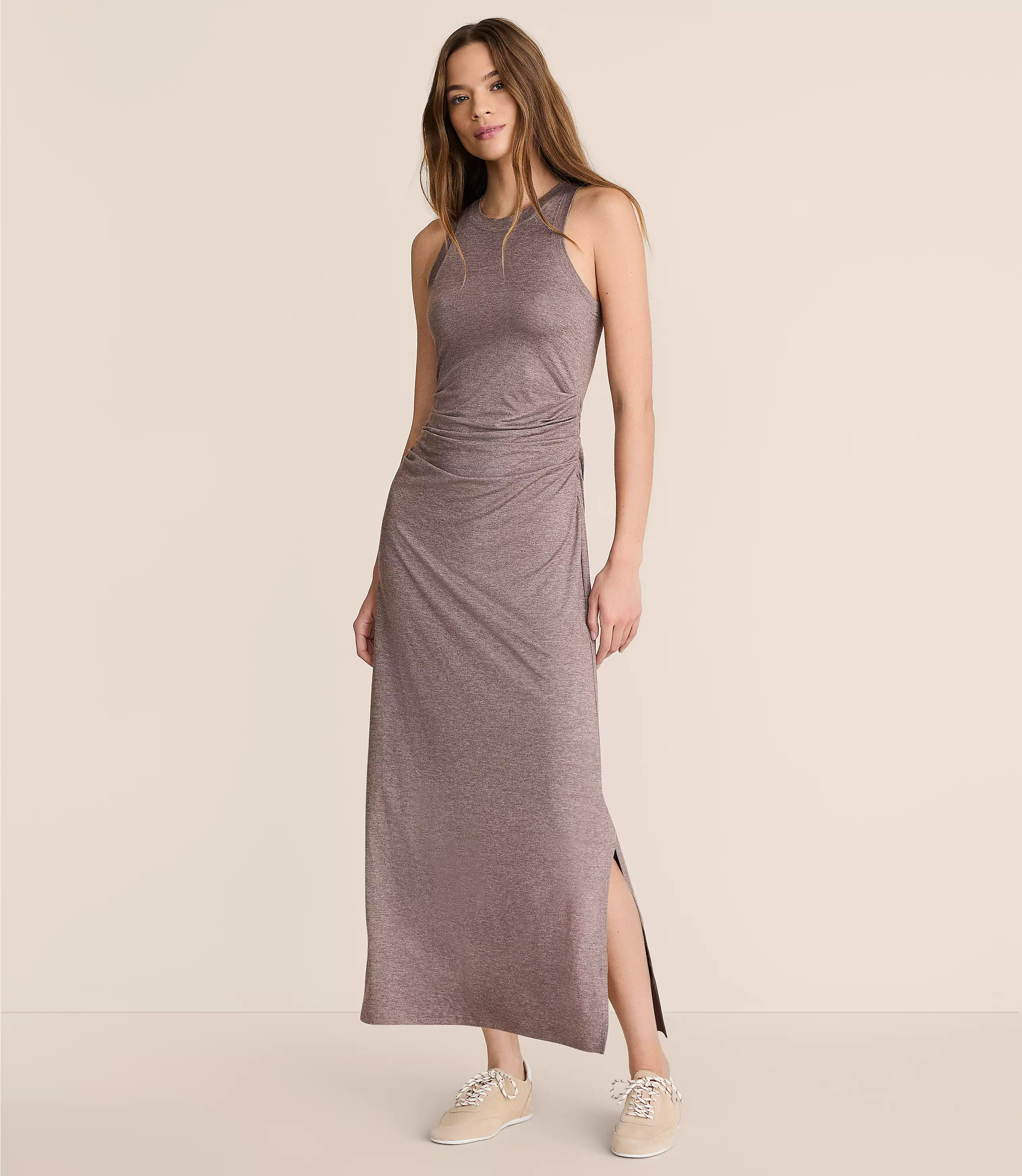 Lou & Grey Heathered Brushedsoft Ruched Tank Midi Dress | LOFT