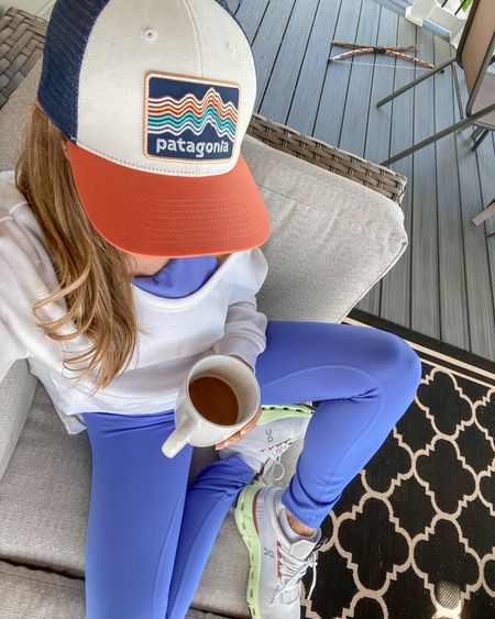 Coffee on the deck this morning 🌤️☕️

I am wearing a Lulu set in a color from last year. Linking similar color from Amazon!

Style tip: I love wearing an off-shoulder sweatshirt over a workout set!

Can’t link the hat, but it is a youth trucker hat available on patagonia website.

(Not soft autumn colors)

#LTKfindsunder50 #LTKfindsunder100 #LTKstyletip