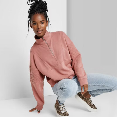 Women's Quarter Zip Quilted Sleeve Pullover - Wild Fable™ | Target
