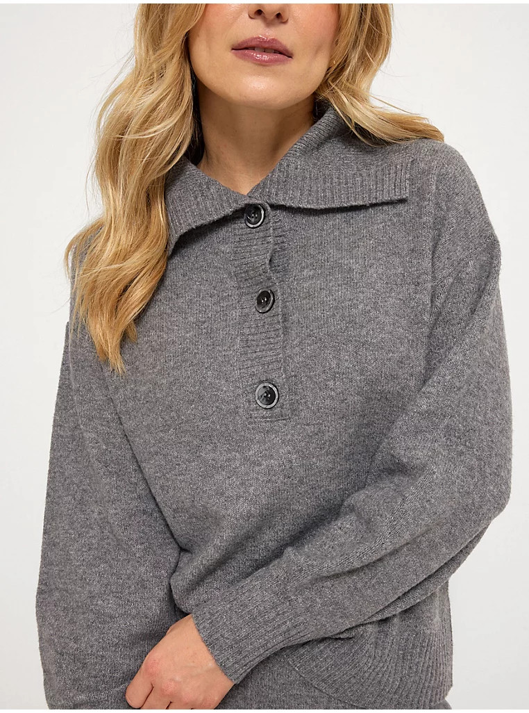 Grey Collared Button Neck Soft Touch Co Ord Jumper | George at ASDA