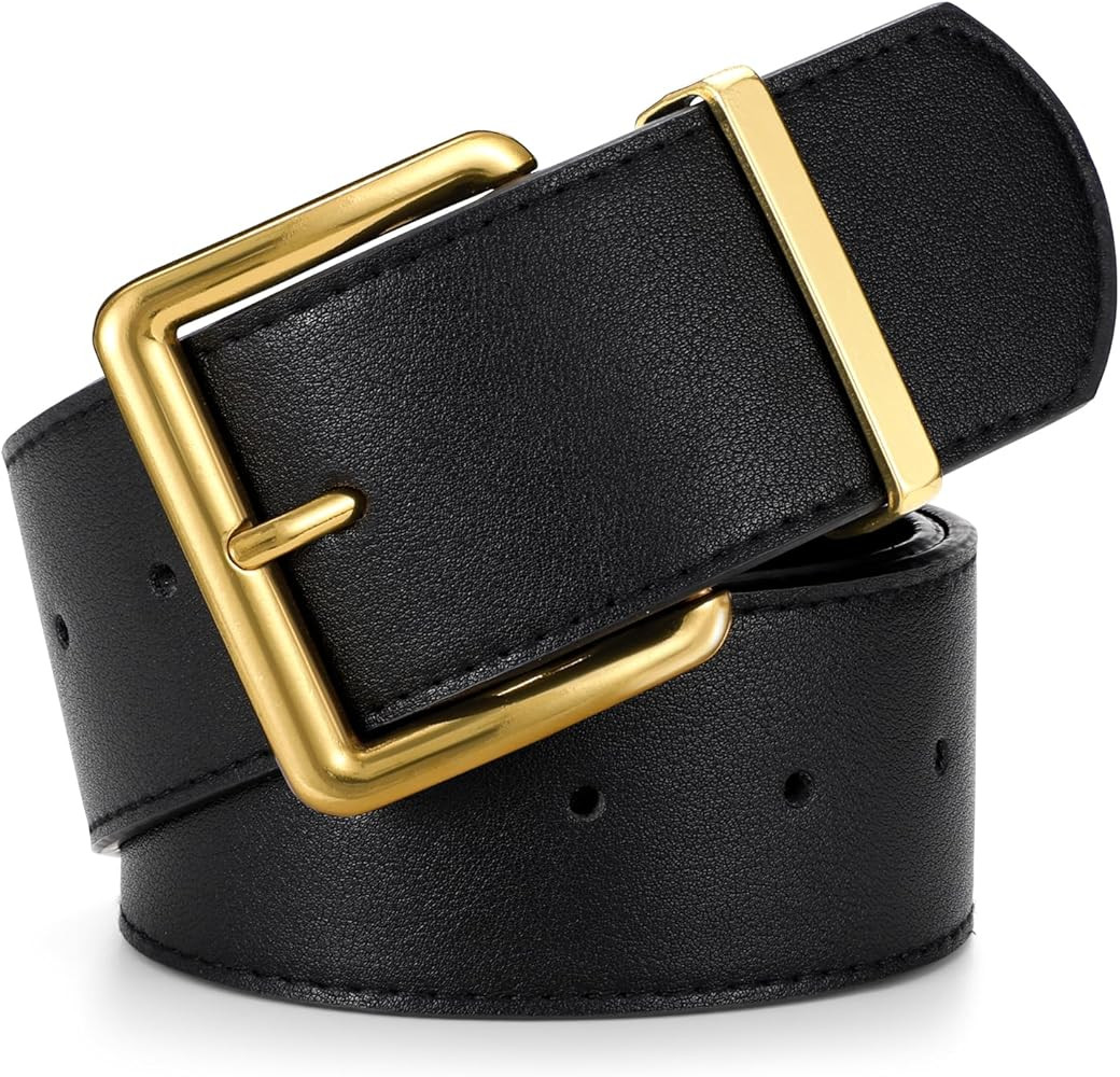 WERFORU Women Wide Belt for Dresses Thick Leather Belt with Big Gold Buckle Fahion Women Chunky B... | Amazon (US)