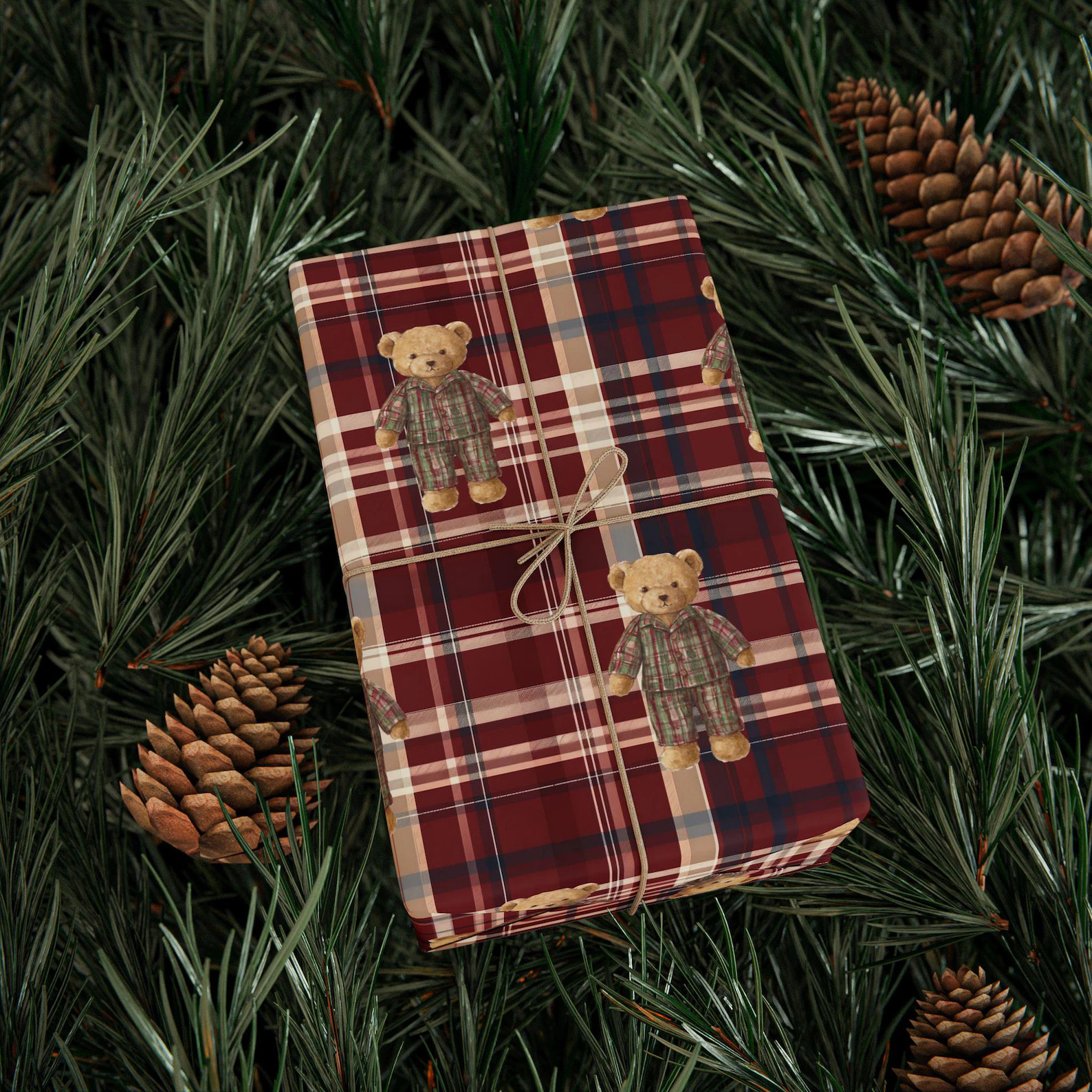 Ralph Lauren Christmas, Dark Tartan Plaid Teddy Bear Wrapping Paper, , Masculine Gift Wrap, Mens ... | Etsy (US)