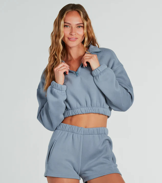 Weekend Loading Half Zip Fleece Crop Sweatshirt | Windsor Stores