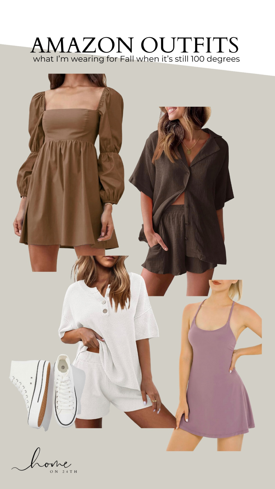 Affordable Fall fashion for when it’s still hot outside...
.
If you live anywhere near the Midwest, you know we can see hot temps through November…here’s some of my tried and true Amazon outfits that I plan to wear through the Fall!
.
Brown shorts set
White sweater set
Fall dresses 
Fall activewear
Fall tennis shoes
High top converse dupe
Fall matching sets

#LTKFind #LTKSeasonal #LTKunder50