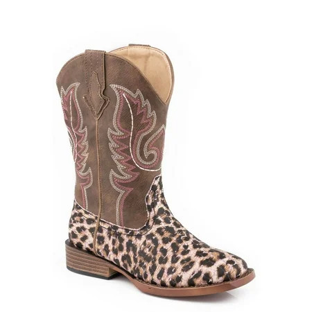 Roper Girls Glitter Leopard Square Toe Cowboy Mid Calf Boots | Walmart (US)