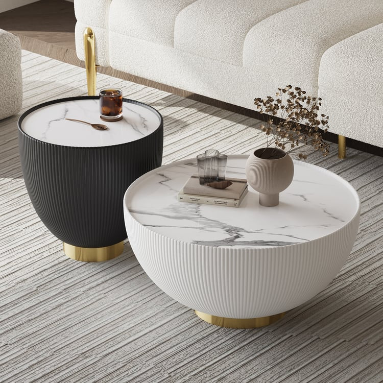 Sintered Stone Coffee Table Set, Drum Shape Modern Set for Living Room (27.6"&18.1")｜Homary | Homary
