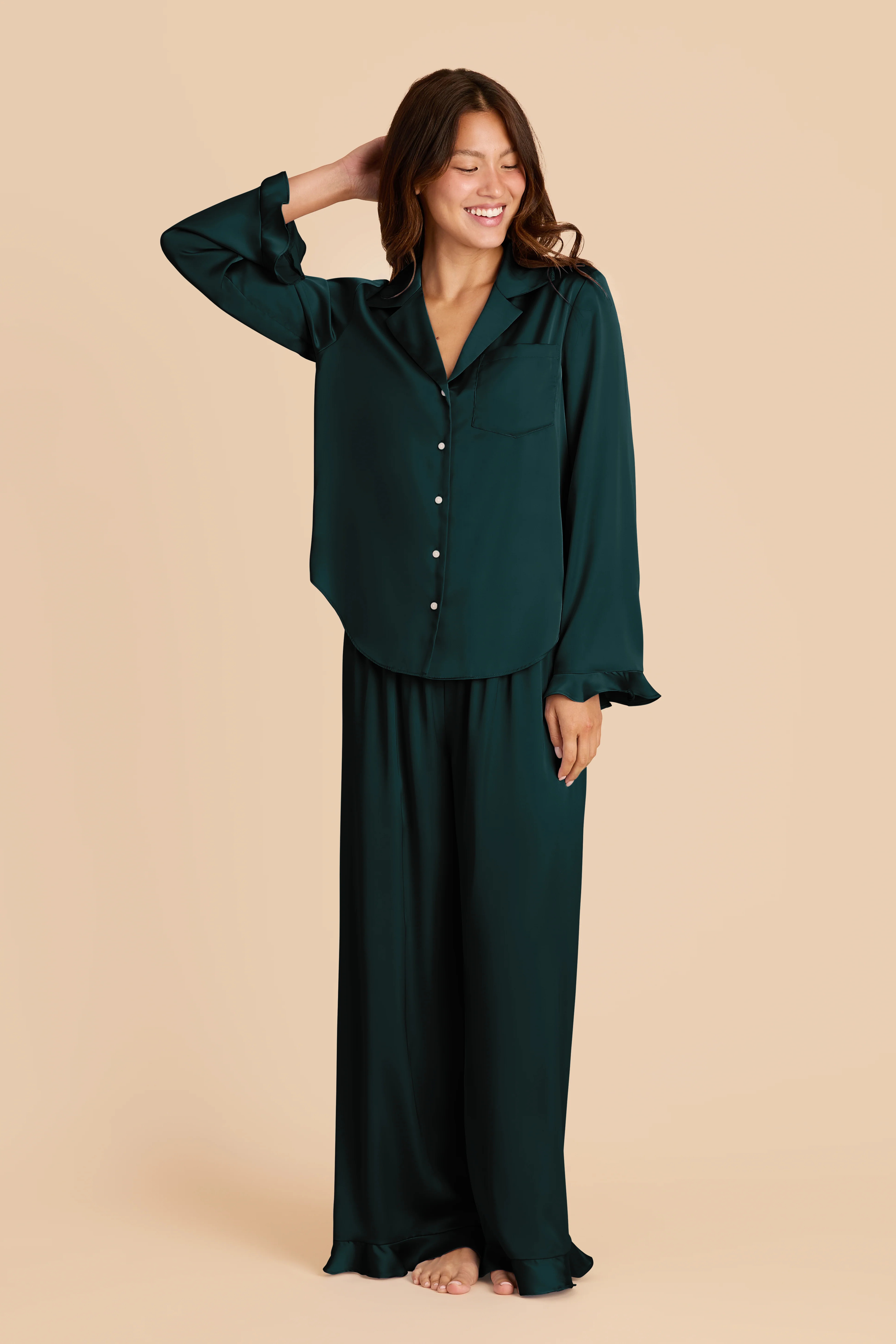 Esther Emerald Ruffled Long Sleeve Pajama Set | Birdy Grey | Birdy Grey