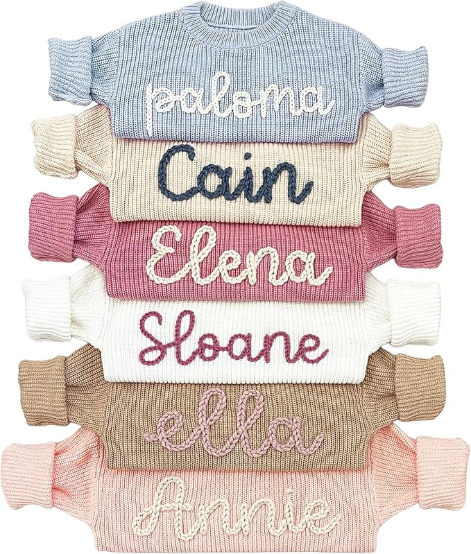 NAZENTI Personalized Baby Knit Sweater, Customized Baby Sweater with Hand-Embroidered Name and Mo... | Amazon (US)