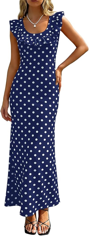 Yousify Women's Off Shoulder Bodycon Maxi Dress Summer Polka Dots Backless Dress Casual Flowy Vac... | Amazon (US)