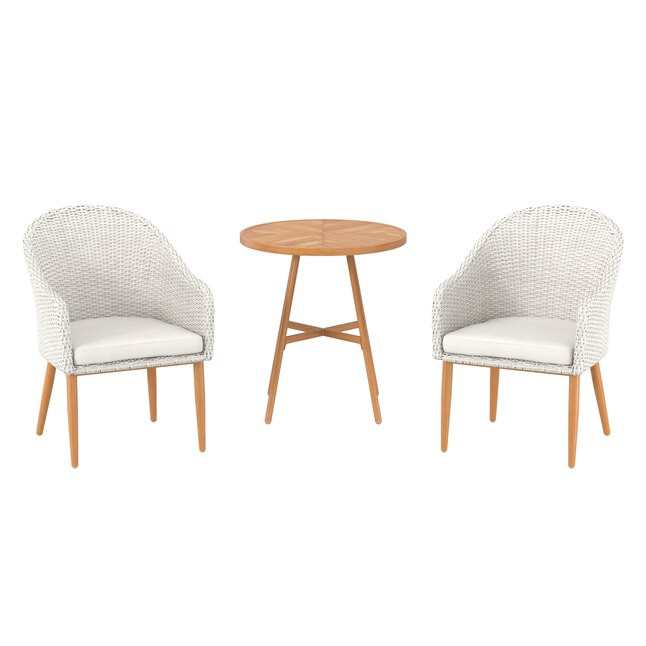 Origin 21 Veda Springs 3-Piece White Wicker Bistro Patio Set with Off-white Cushions | Lowe's