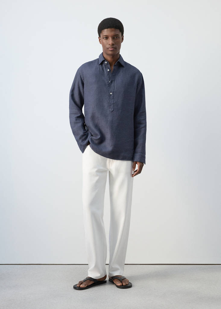 100% linen polo shirt indigo blue - Man - L - MANGO MAN | Mango (US/MX/AU)