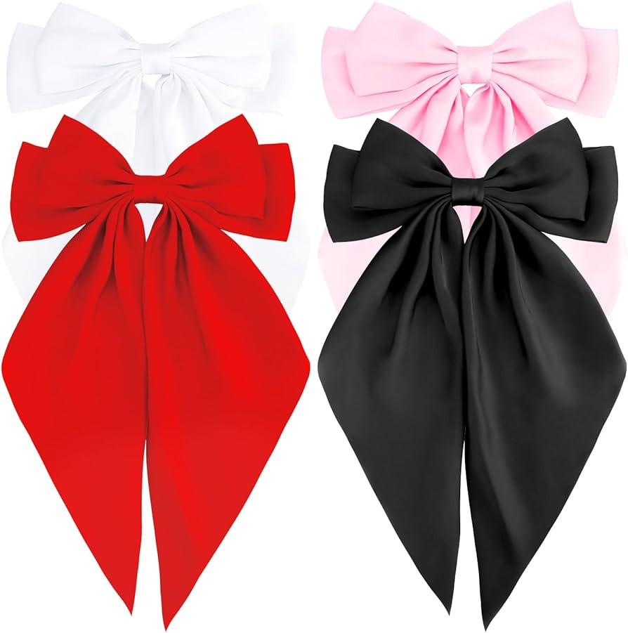 Hair Bows Silky Satin Bows for Hair Ribbons 4Pcs Coquette Oversized Long Tail Hair Bow Clips Barr... | Amazon (US)