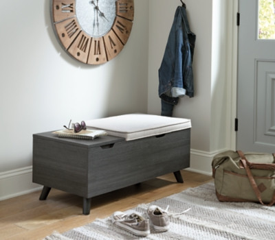 Yarlow Storage Bench with 2 Hidden Compartments, Linen/Gray | Ashley Homestore