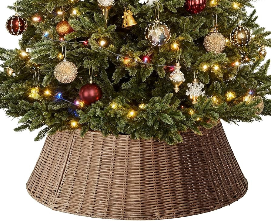Sweetcrispy Christmas Tree Collar, Wicker Tree Collar for 6-9ft Trees, 4-Piece Wicker Base Cover,... | Amazon (US)