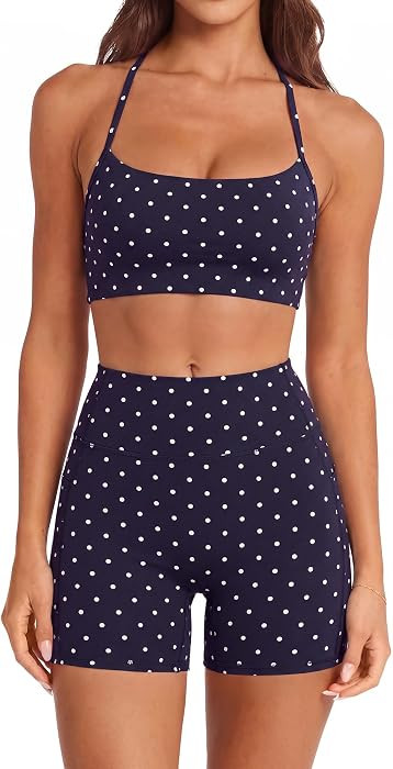 SUUKSESS Women 2 Piece Workout Sets Padded Halter Sports Bras High Waisted Biker Shorts with Pock... | Amazon (US)