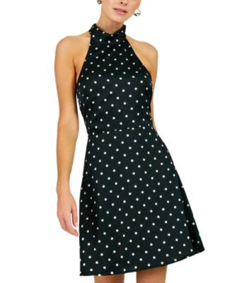 Line & Dot Women's Sophie Polka Dot Halter Neck Mini Dress - Black | Macy's