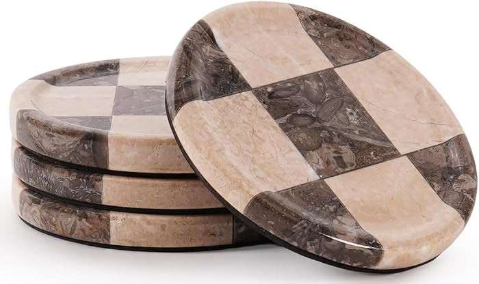 Marble Coasters Set of 4, Oceanic & Verona Handmade 4 inch Round Stone Coaster, Decorative Cup Co... | Amazon (US)