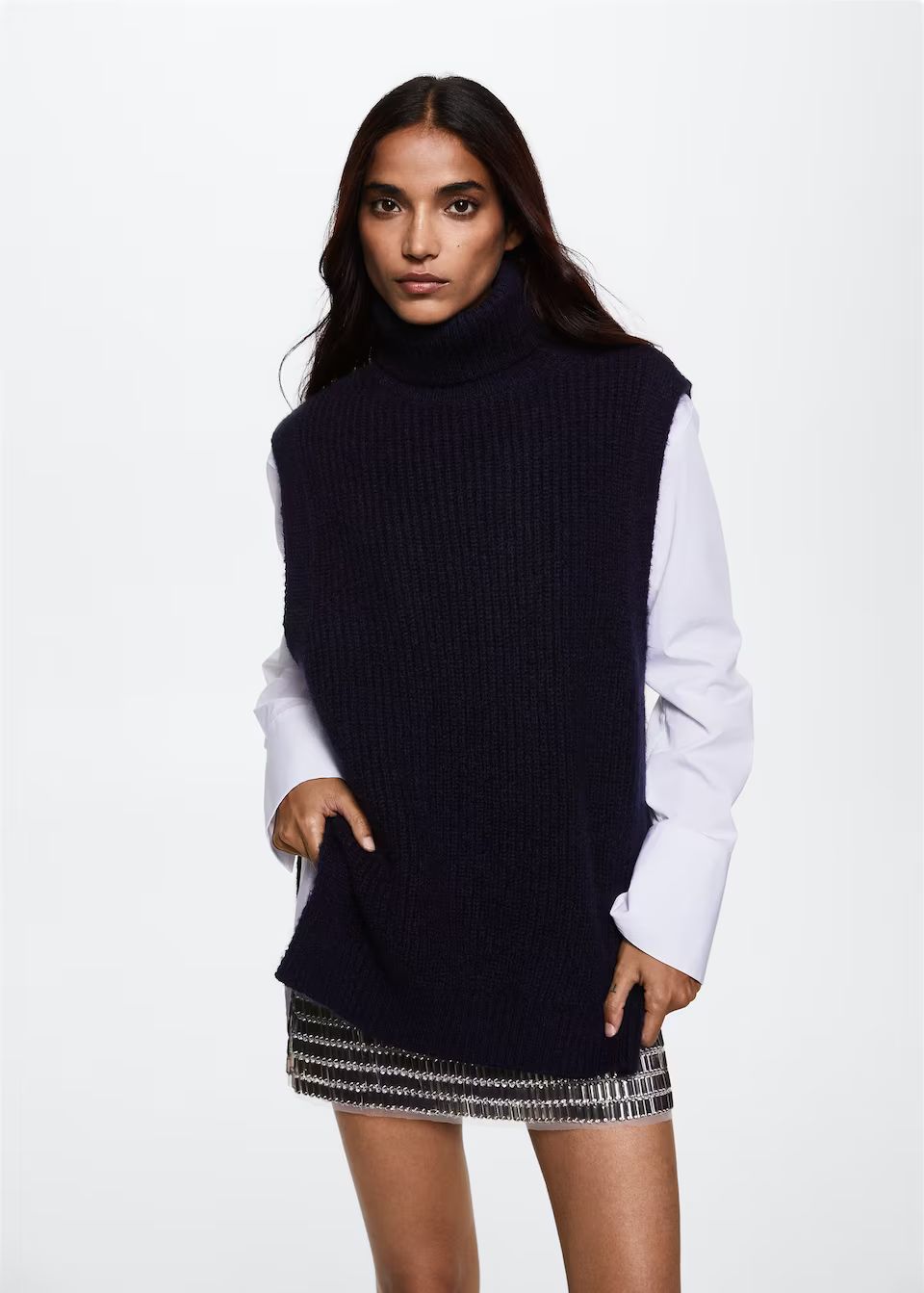Turtleneck knitted gilet  -  Women | Mango United Kingdom | MANGO (UK)
