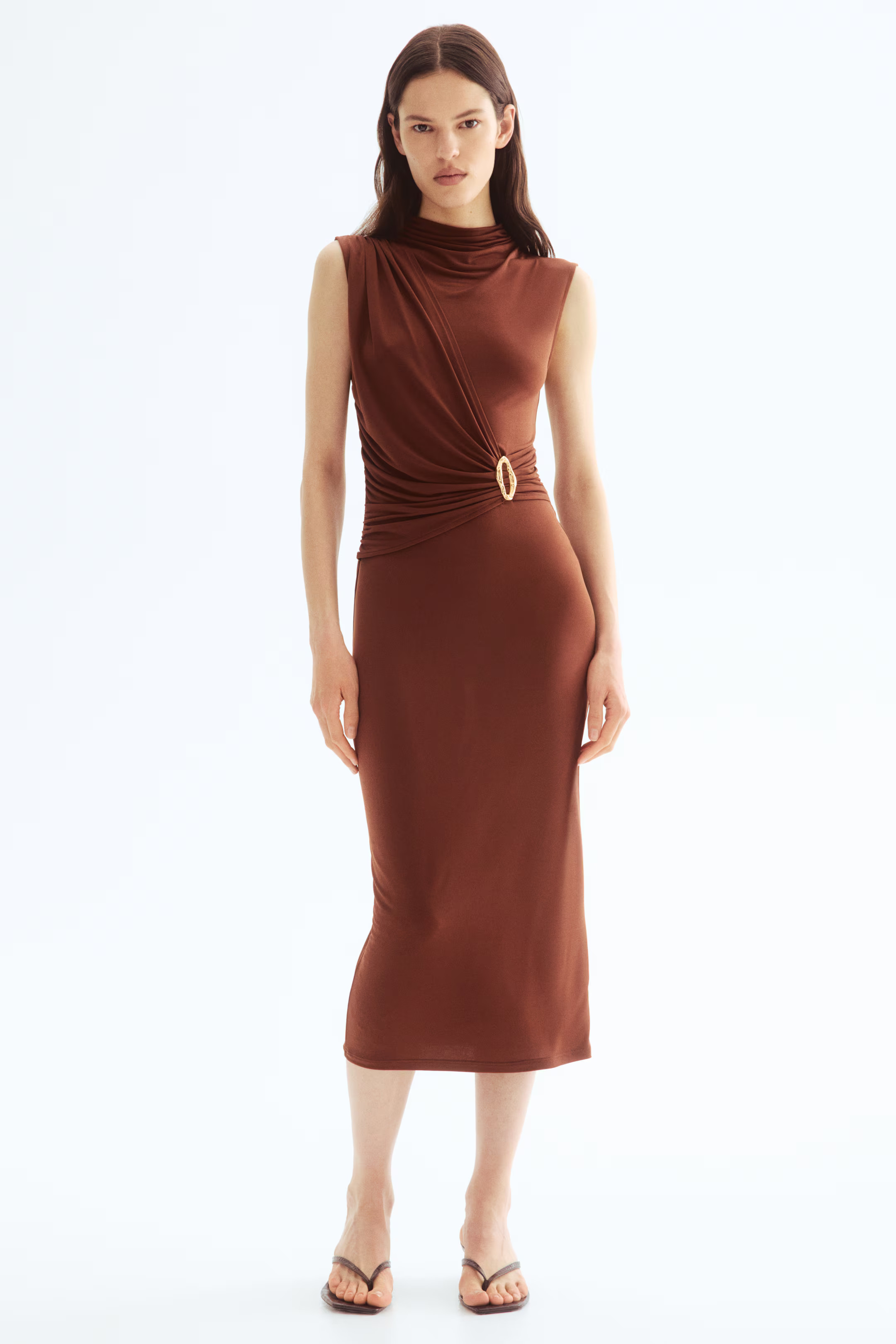 Draped turtleneck dress - Brown - Ladies | H&M GB | H&M (UK, MY, IN, SG, PH, TW, HK)