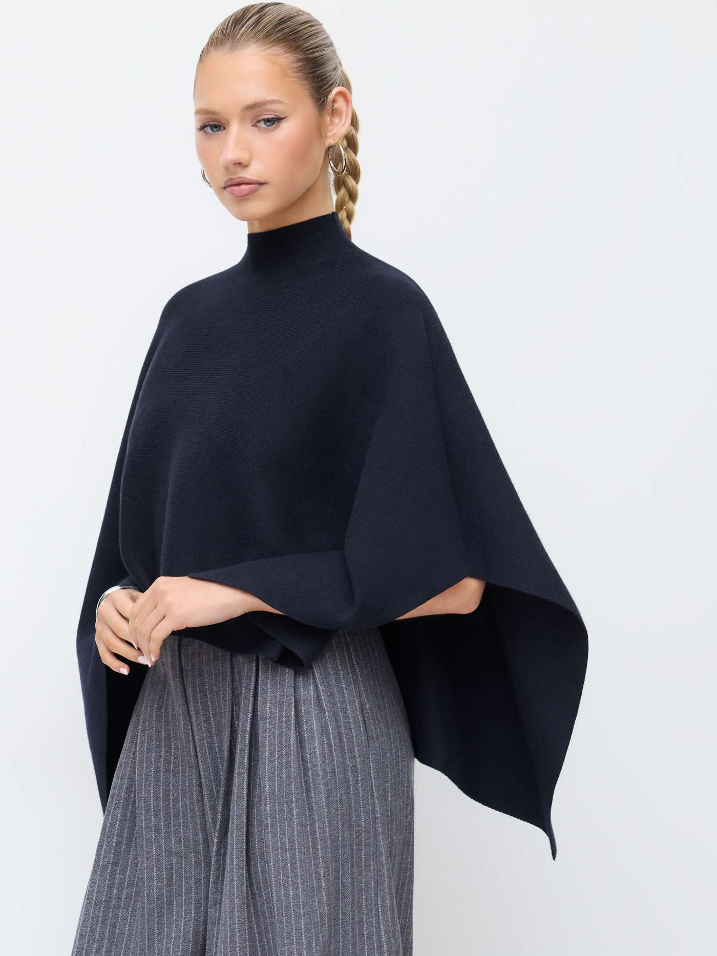 Knit Fabric Knit High Neck Asymmetrical Oversized Cardigan For Work | Cider