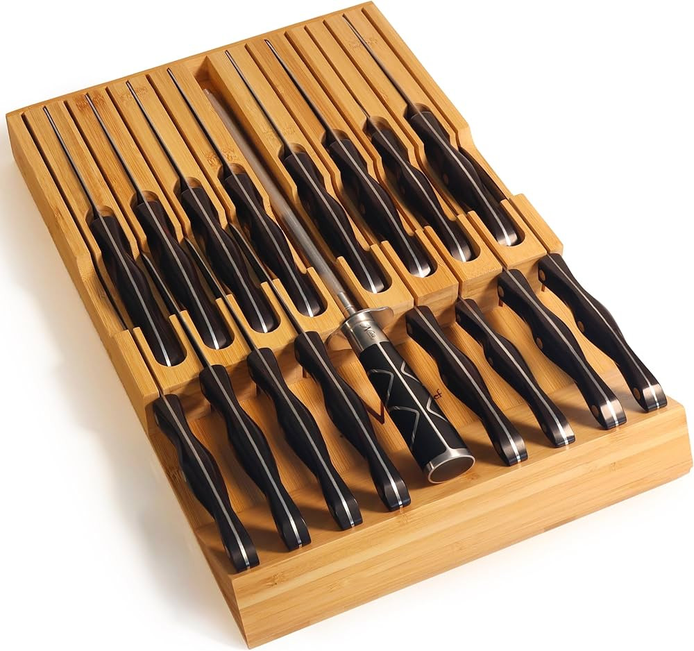 In-Drawer Bamboo Knife Block Holds 16 Knives (Not Included) Without Pointing Up PLUS a Slot for y... | Amazon (US)