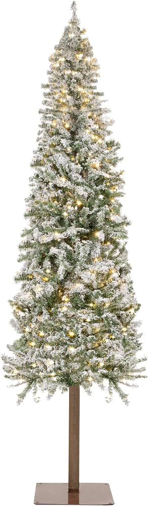 Amazon.com: Best Choice Products 6ft Pre-Lit Slim Pencil Christmas Tree, Snow Flocked Hinged Arti... | Amazon (US)