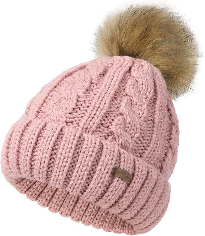 Kids Winter Hat Baby Toddler Girls Boys Faux Fur Pom Pom Beanie Knitted Cotton Lined Beanies Snow... | Amazon (US)