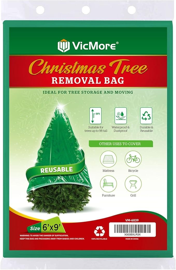 VicMore Christmas Tree Disposal & Removal Bag (9x6 ft) – Heavy-Duty, Tear-Resistant, Odorless P... | Amazon (US)