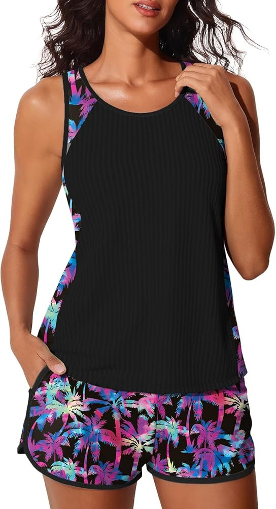 Summer Mae Modest Tankini Swimsuits for Women 2026 Textured Ribbed Bathing Suits Tummy Control Sw... | Amazon (US)