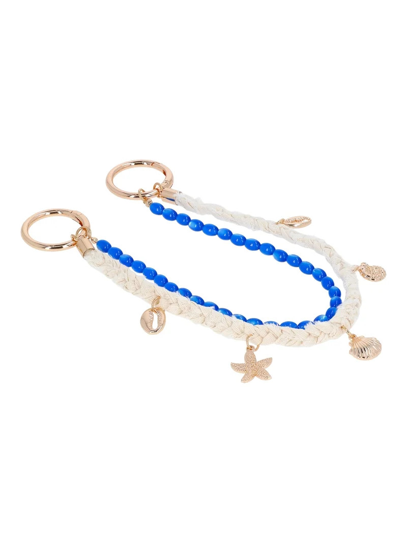 No Boundaries Women's Beach Icons Bag Charm, Natural Rope & Bead Swag Chain | Walmart (US)