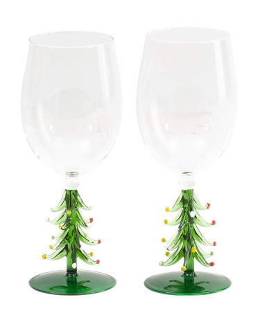 Set Of 2 Christmas Tree Wine Glasses | Marshalls