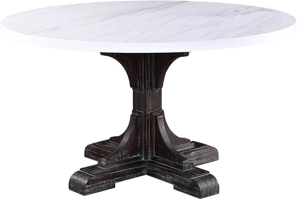 Acme Gerardo Round Marble Top Dining Table in White and Weathered Espresso | Amazon (US)