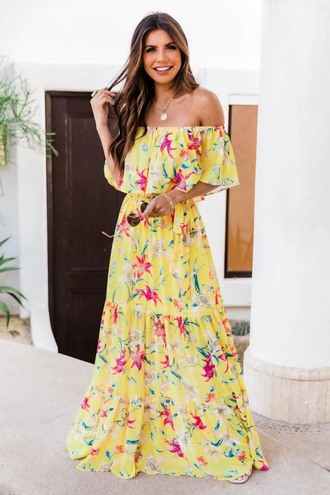 Sweet Southern Kiss Floral Yellow Maxi | The Pink Lily Boutique